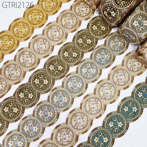 9 Yard Indian 8cm Scallop Edge Embroidery Trim Embroidered Saree Ribbon Cushions Cover Sewing Crafting Tape Curtains Headbands Sari Border