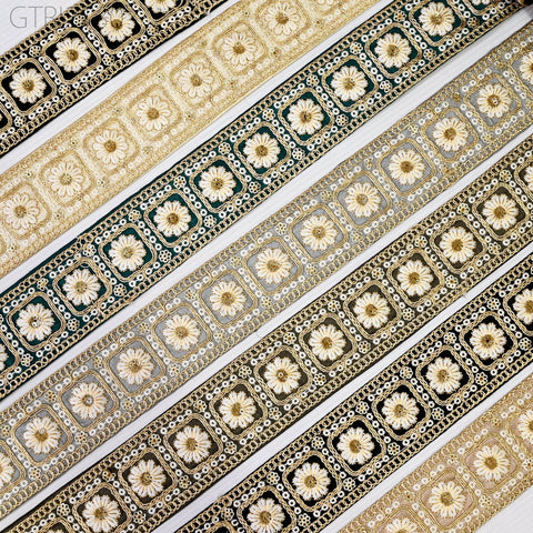 9 Yard Indian 48MM Sari Border Cushion Covers Tape Embroidery Trim Embroidered Saree Ribbon Sewing Crafting Trimming Curtains Headbands Tape