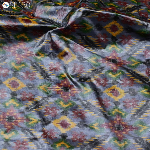 Indian Grey Pure Silk Ikat fabric by the Yard Wedding Bridesmaid Dresses Handwoven Crafting Sewing Fabric Cushions Pillow Drapery Curtains