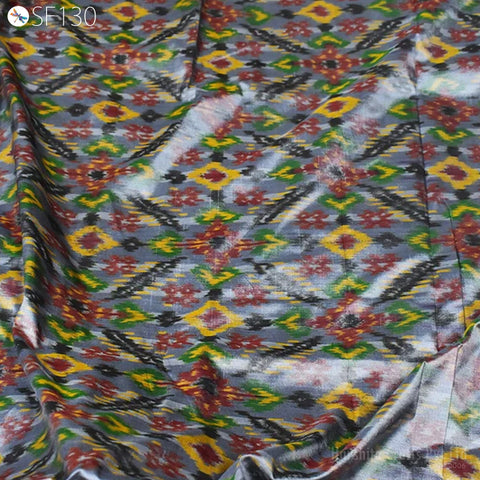 Indian Grey Pure Silk Ikat fabric by the Yard Wedding Bridesmaid Dresses Handwoven Crafting Sewing Fabric Cushions Pillow Drapery Curtains