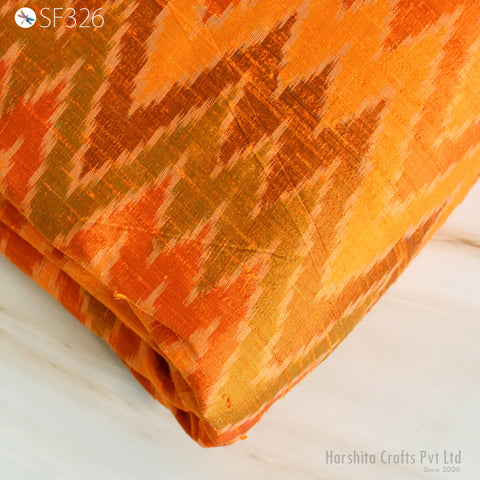 Pure Dupioni Ikat Silk fabric by the Yard Indian Handwoven Orange Wedding Bridesmaid Prom Dresses Crafting Sewing Cushion Drapery Upholstery