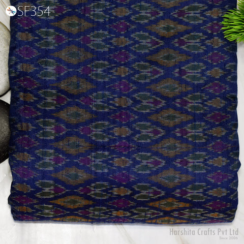 Indian Handwoven Blue Pure Dupioni Ikat Silk fabric by the Yard Wedding Bridesmaid Prom Dress Crafting Sewing Cushion Drapery Upholstery