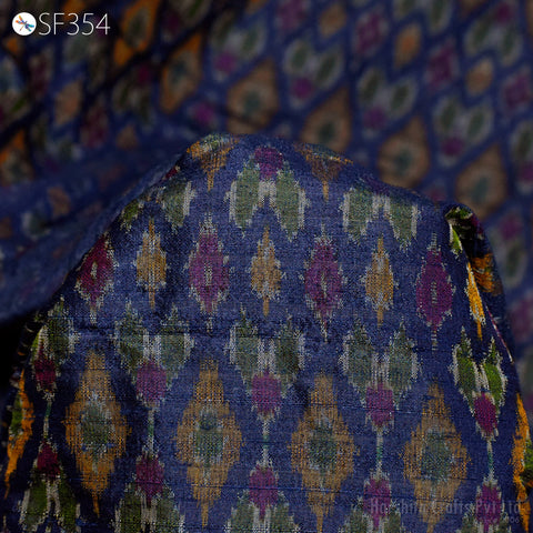 Indian Handwoven Blue Pure Dupioni Ikat Silk fabric by the Yard Wedding Bridesmaid Prom Dress Crafting Sewing Cushion Drapery Upholstery