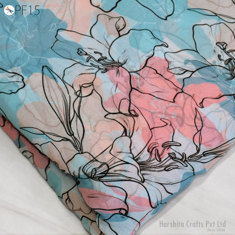 Printed Georgette fabric By Yard Indian for Soft Flowy Floral Summer Dress Shirt Comfortable Clothing Party Costumes Drapery Sewing Crafting