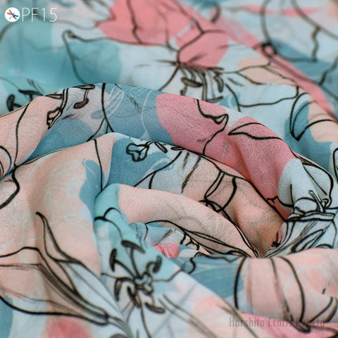 Printed Georgette fabric By Yard Indian for Soft Flowy Floral Summer Dress Shirt Comfortable Clothing Party Costumes Drapery Sewing Crafting