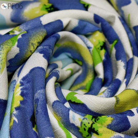 59" Indian Slub Crepe Fabric by Yard Flowy Floral Soft Printed Summer Dress Shirt Comfortable Clothing Party Costume Drapery Sewing Crafting