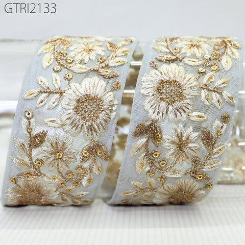 9 Yard Indian Embroidery 5 cm Trim Embroidered Saree Ribbon Sari Embellishments Cushions Sewing Crafting Trimmings Curtains Headbands Border