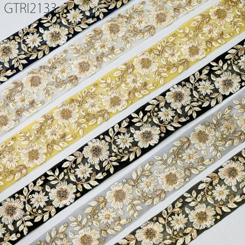 9 Yard Indian Embroidery 5 cm Trim Embroidered Saree Ribbon Sari Embellishments Cushions Sewing Crafting Trimmings Curtains Headbands Border