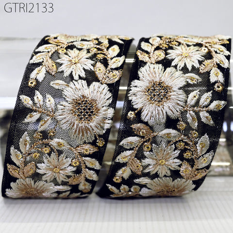 9 Yard Indian Embroidery 5 cm Trim Embroidered Saree Ribbon Sari Embellishments Cushions Sewing Crafting Trimmings Curtains Headbands Border