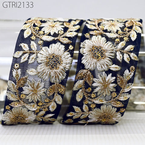 9 Yard Indian Embroidery 5 cm Trim Embroidered Saree Ribbon Sari Embellishments Cushions Sewing Crafting Trimmings Curtains Headbands Border