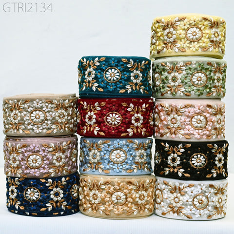 9 Yard Embroidery 6cm Fabric Trim Indian Doll Making Embellishments DIY Crafting Sewing Saree Sari Border Embroidered Ribbon Dresses Costume