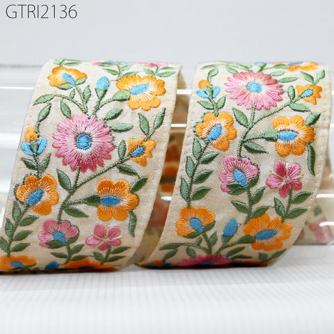 9 Yard Indian 55mm Embellishment Embroidered Fabric Trim Saree Ribbon Crafting Sewing Embroidery Border Wedding Dress Trimming Cushion Cover