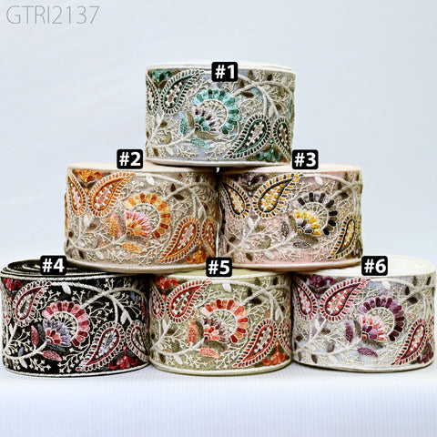 3 Yard Indian Embroidery Fabric 75mm Trim Decorative Saree Embellishments DIY Crafting Sewing Curtains Sari Border Embroidered Ribbons