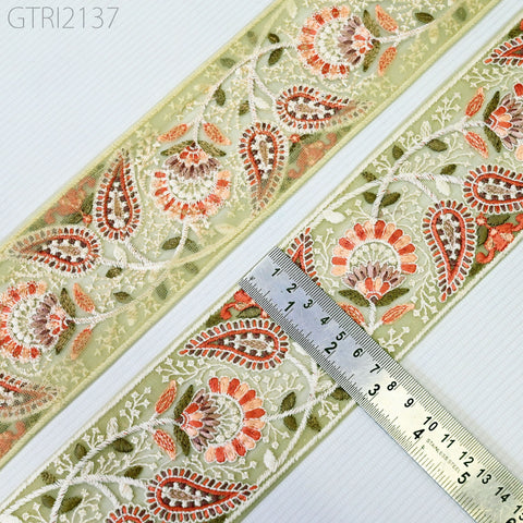 3 Yard Indian Embroidery Fabric 75mm Trim Decorative Saree Embellishments DIY Crafting Sewing Curtains Sari Border Embroidered Ribbons