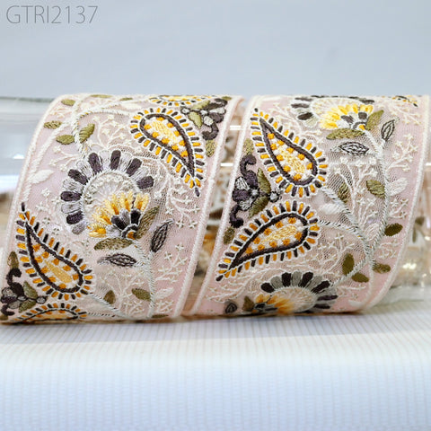 3 Yard Indian Embroidery Fabric 75mm Trim Decorative Saree Embellishments DIY Crafting Sewing Curtains Sari Border Embroidered Ribbons