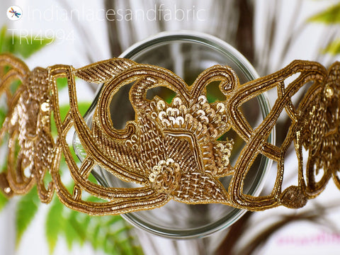 Handcrafted Zardosi Gold Trim by Yard Indian Saree Border Decorative Sari Trimmings Crafting Embellishments Bridal Belt Sash Christmas Dress