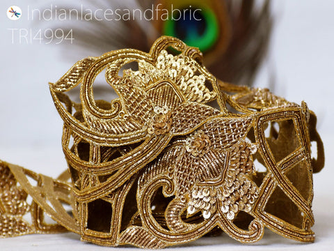 Handcrafted Zardosi Gold Trim by Yard Indian Saree Border Decorative Sari Trimmings Crafting Embellishments Bridal Belt Sash Christmas Dress