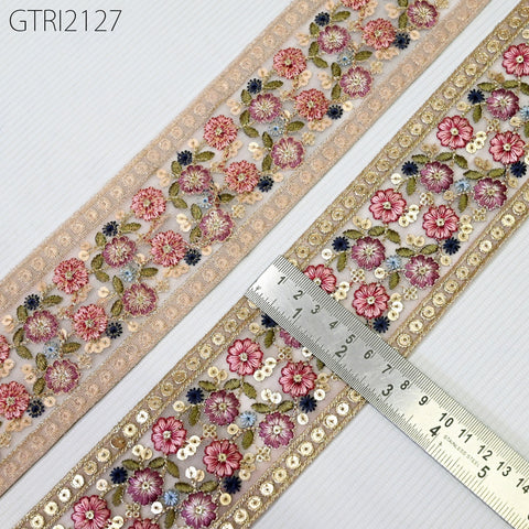 9 Yard Embroidery 7cm Fabric Trim Indian Doll Making Embellishments DIY Crafting Sewing Saree Sari Border Embroidered Ribbon Dresses Costume