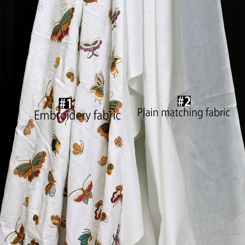 Indian Embroidery Butterflies Cotton Fabric by the Yard Sewing Embroidered Summer Dresses Costumes Dolls Bags Cushion Covers Table Runners