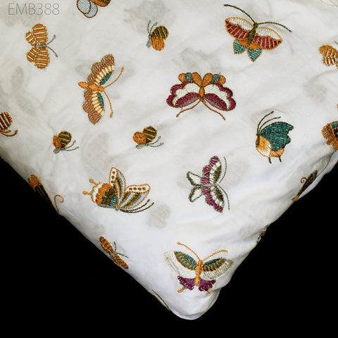 Indian Embroidery Butterflies Cotton Fabric by the Yard Sewing Embroidered Summer Dresses Costumes Dolls Bags Cushion Covers Table Runners