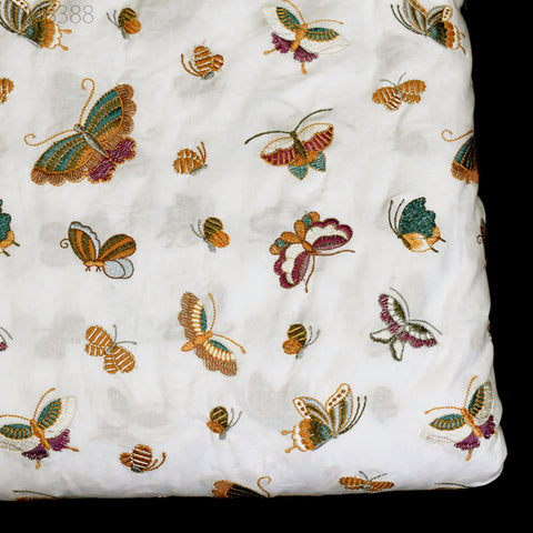 Indian Embroidery Butterflies Cotton Fabric by the Yard Sewing Embroidered Summer Dresses Costumes Dolls Bags Cushion Covers Table Runners