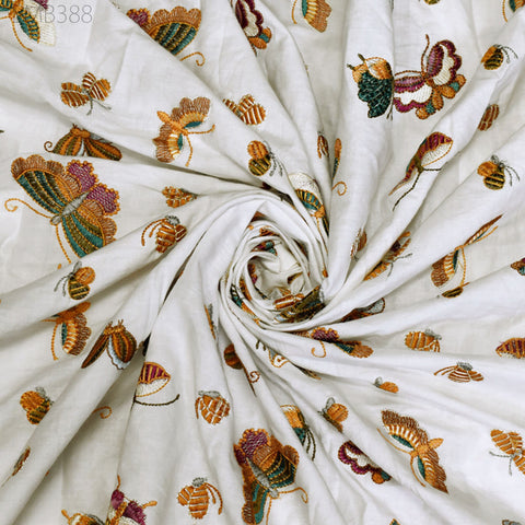 Indian Embroidery Butterflies Cotton Fabric by the Yard Sewing Embroidered Summer Dresses Costumes Dolls Bags Cushion Covers Table Runners