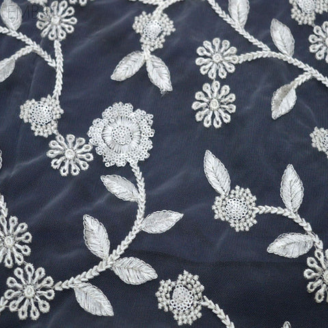 White Tulle Embroidery Fabric by the Yard Bridal Wedding Dress Floral Embroidered Indian fabric Saree DIY Crafting Sewing costumes doll