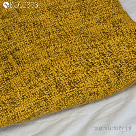 Indian Tweed Fabric Sold By The Yard Mustard Yellow Woven Wool Blend Textile for Designers Home Decor Bed Covers DIY Crafting Coat Cushions