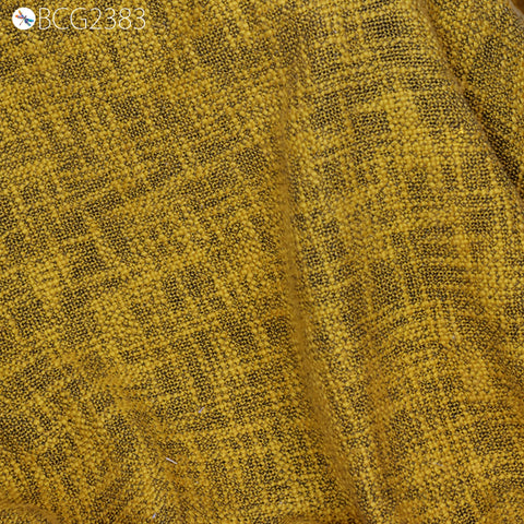 Indian Tweed Fabric Sold By The Yard Mustard Yellow Woven Wool Blend Textile for Designers Home Decor Bed Covers DIY Crafting Coat Cushions