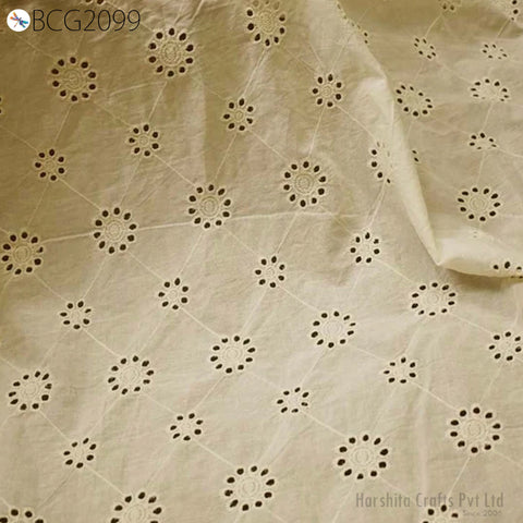 46" Unbleached Sewing Indian Embroidered Eyelet Cotton Fabric By the Yard Wedding Dresses Guipure Fabric Women Summer Skirt Drapery Curtain