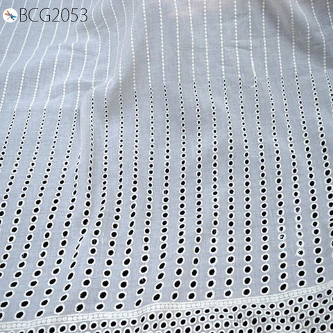 Dyeable Indian White Cotton Hakoba Fabrics Embroidered Eyelet Fabric by the Yard Schiffli Kids Women Summer Dresses Draperies Girls Apparel
