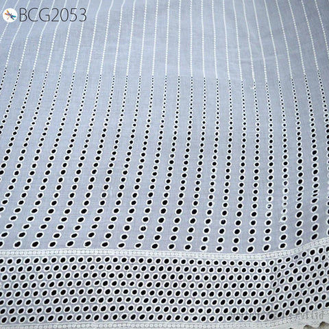 Dyeable Indian White Cotton Hakoba Fabrics Embroidered Eyelet Fabric by the Yard Schiffli Kids Women Summer Dresses Draperies Girls Apparel