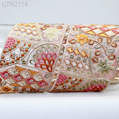 9 Yard Embroidery 65mm Fabric Trim Indian Doll Making Embellishment DIY Crafting Sewing Saree Sari Border Embroidered Ribbon Dresses Costume