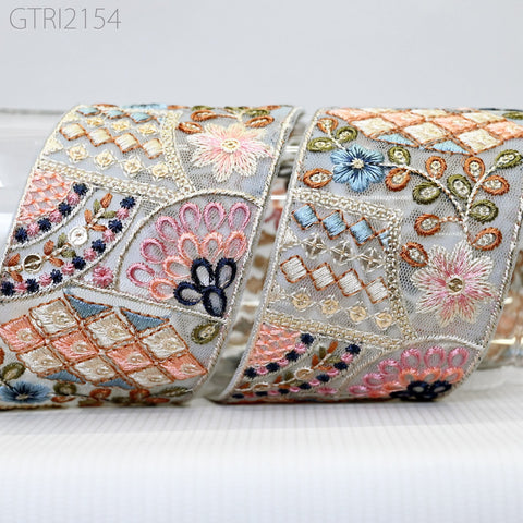 9 Yard Embroidery 65mm Fabric Trim Indian Doll Making Embellishment DIY Crafting Sewing Saree Sari Border Embroidered Ribbon Dresses Costume