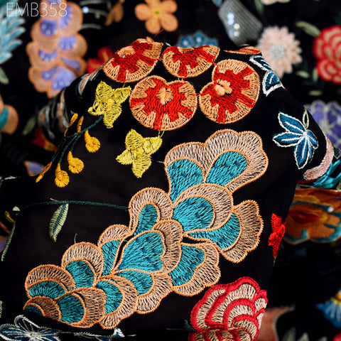 58'' Indian Embroidered Fabric by the Yard Multicolor Georgette Embroidery Sewing Curtain Crafting Women Dresses Material Drapery Home Decor