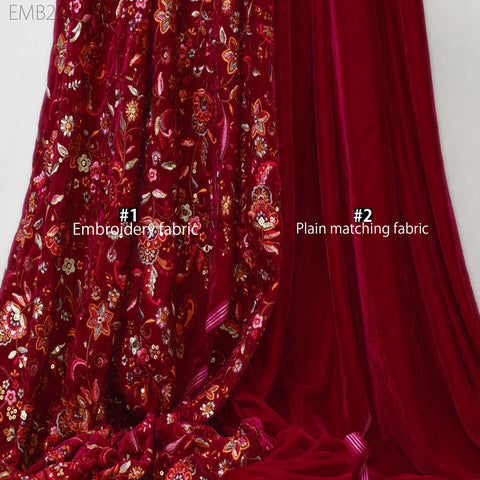 Magenta Velvet Sequins Fabric By The Yard Sewing DIY Crafting Wedding Dress Doll Bags Cushion Covers Quilting Bridal Costumes Blouses Fabric