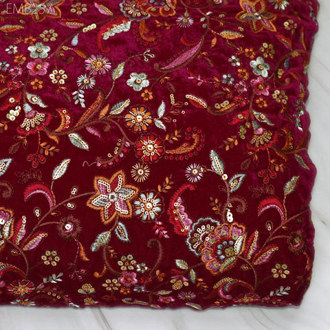 Magenta Velvet Sequins Fabric By The Yard Sewing DIY Crafting Wedding Dress Doll Bags Cushion Covers Quilting Bridal Costumes Blouses Fabric