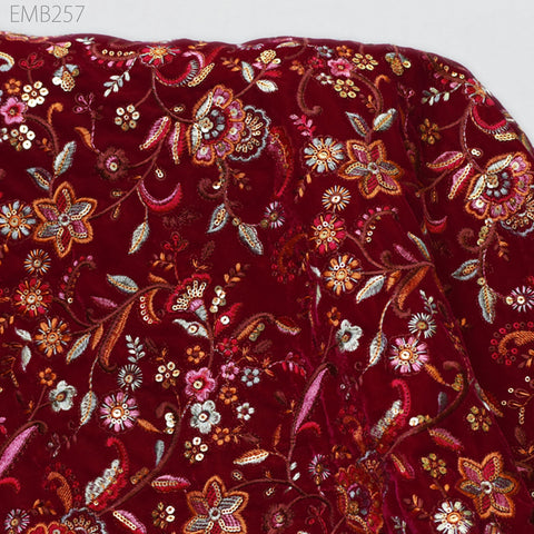 Magenta Velvet Sequins Fabric By The Yard Sewing DIY Crafting Wedding Dress Doll Bags Cushion Covers Quilting Bridal Costumes Blouses Fabric