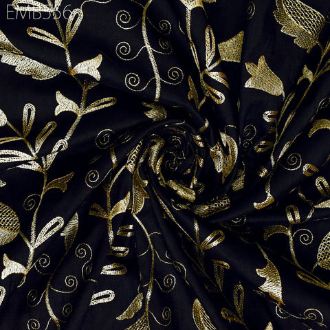 Black Fabric by the yard Sewing DIY Crafting Indian Embroidery Wedding Dress Costumes Dolls Bags Cushion Covers Table Runners Blouses