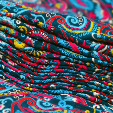 Indian Paisley Embroidered Fabric by the Yard Georgette Embroidery Sewing Curtain Crafting Summer Women Dress Material Drapery Home Decor