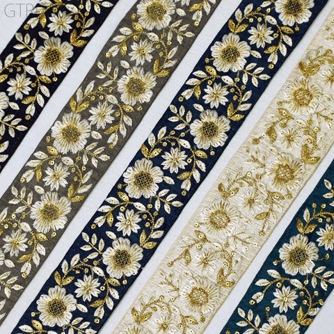 9 Yard Embroidered Fabric Trim Decorative Indian Embroidery Embellishments Tapes DIY Crafting Sewing Saree Ribbons Sari Border Clutches