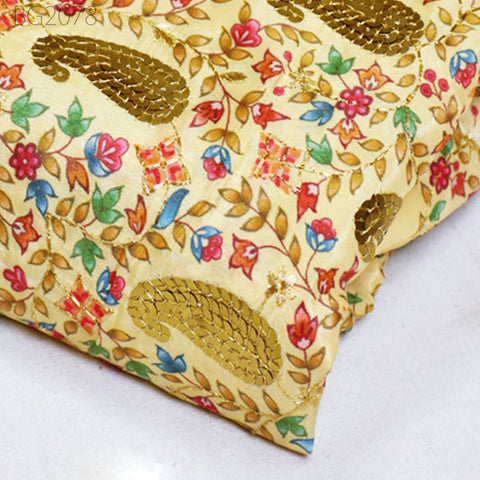 Pale Yellow Sequin Embroidery Fabric Indian Saree Embroidered Fabric by the Yard Crafting Sewing Sequined Wedding Dress Costumes Doll Making