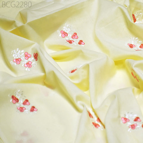 Indian Cream Embroidered Cotton Fabric by the Yard Embroidery Sew Nursery Curtain Crafting Summer Women Dress Material Kid Nightie Quilting