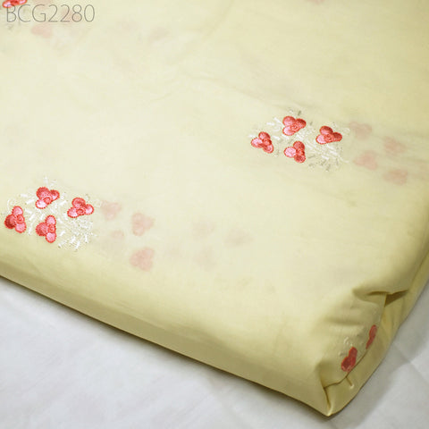 Indian Cream Embroidered Cotton Fabric by the Yard Embroidery Sew Nursery Curtain Crafting Summer Women Dress Material Kid Nightie Quilting