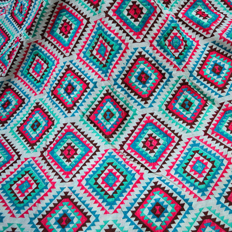 Embroidered Fabric Sewing Beige Embroidered Cotton Fabric by the Yard Indian Fabric Crafting Wedding Dress Costumes Doll Bag Making