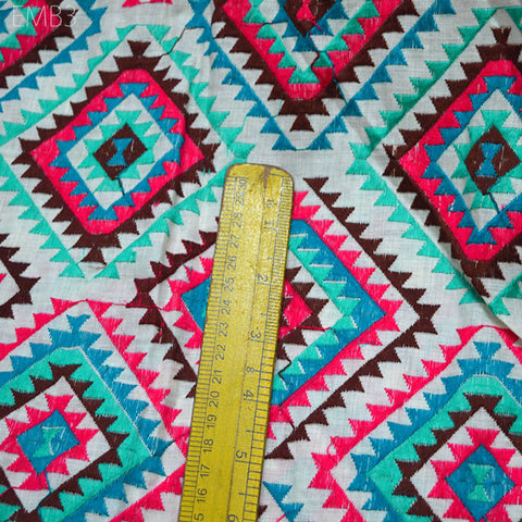 Embroidered Fabric Sewing Beige Embroidered Cotton Fabric by the Yard Indian Fabric Crafting Wedding Dress Costumes Doll Bag Making
