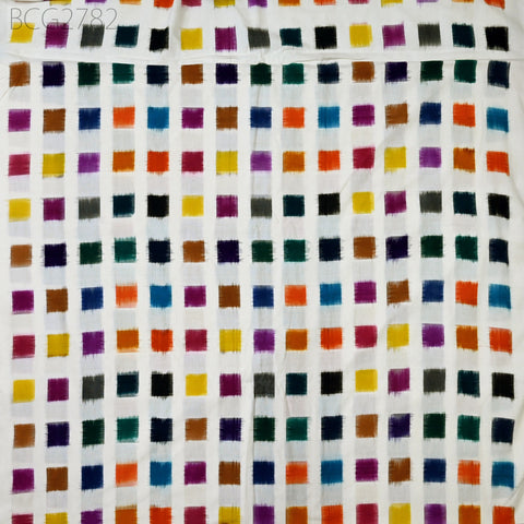 Handloom Indian Ikat Cotton Fabric By the Yard Handwoven Yarn Dyed Kids Summer Dresses Home Furnishing Cushions Curtains Pillows Apparel