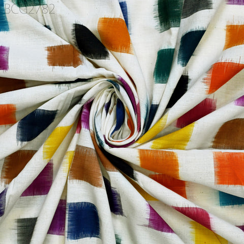 Handloom Indian Ikat Cotton Fabric By the Yard Handwoven Yarn Dyed Kids Summer Dresses Home Furnishing Cushions Curtains Pillows Apparel