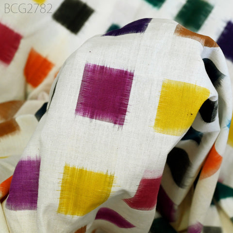 Handloom Indian Ikat Cotton Fabric By the Yard Handwoven Yarn Dyed Kids Summer Dresses Home Furnishing Cushions Curtains Pillows Apparel