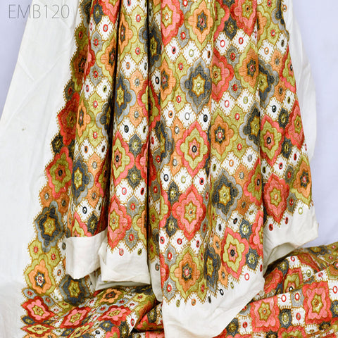 Indian Embroidered Cotton Fabric by the Yard Embroidery Wedding Dress Party Costumes Dolls Bags Cushions Table Runner Sewing DIY Crafting